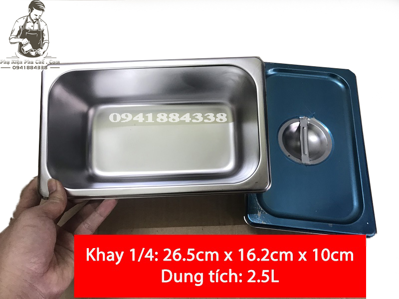 Khay Inox Đựng Topping 1/4, Khay Đựng Thạch(Có Nắp)