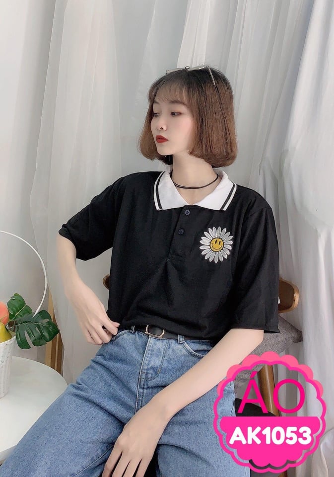 Áo croptop cổ bẻ thêu hình hoa cúc trắng kiêu sa TTSA0013