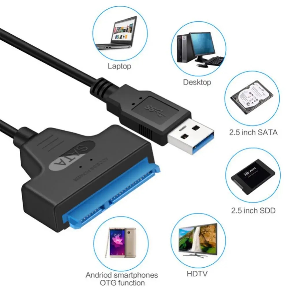 USB Sata cable Sata 3 to USB 3.0 computer cable connector USB 3.0 Sata adapter cable supports 2.5-inch SSD hard drives