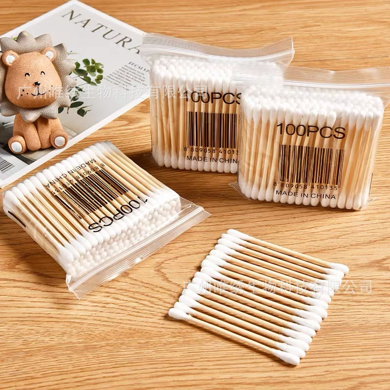 Tăm bông ngoáy tai que làm bằng gỗ được túi zip an toàn tiện lợi gói 100 chiếc - Movava