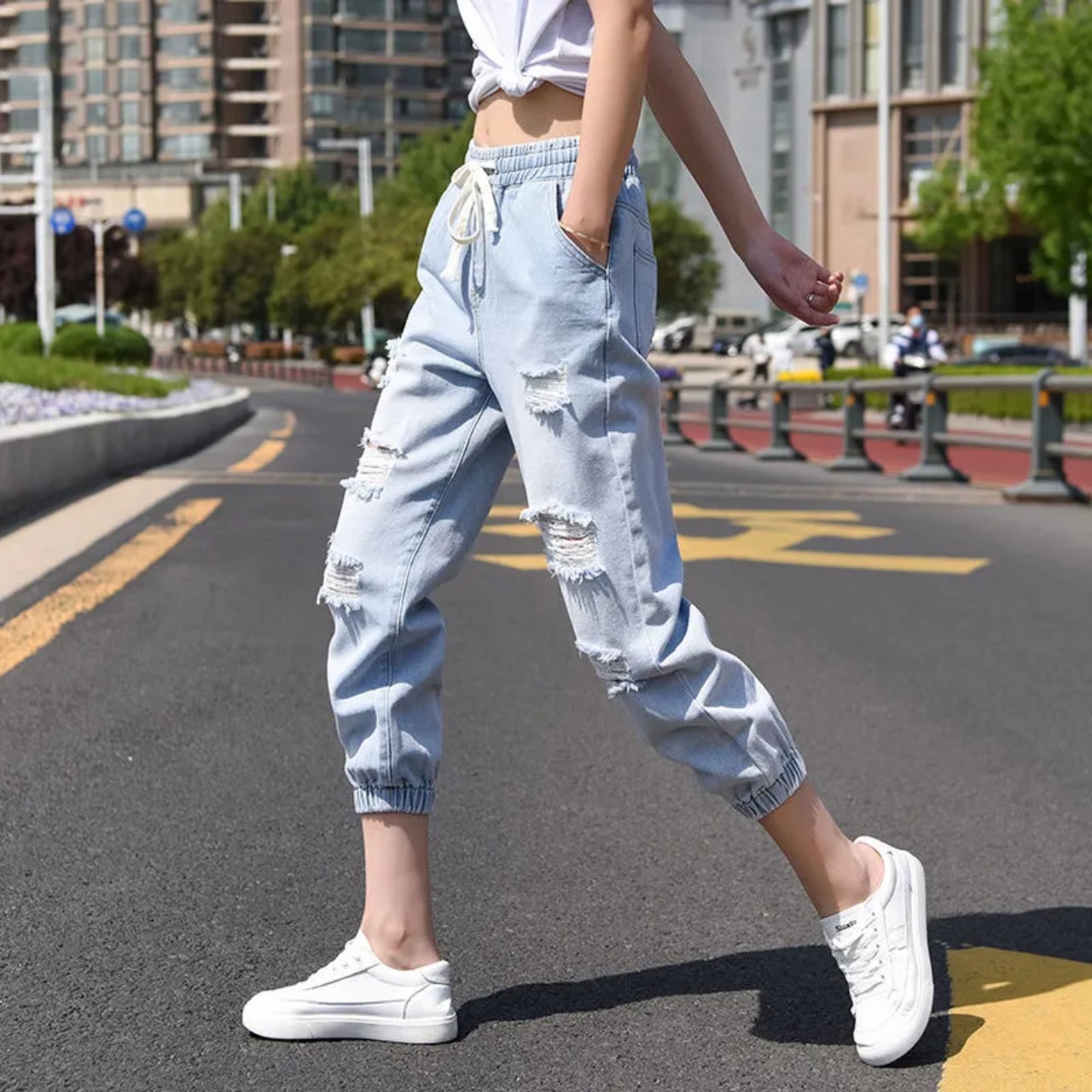 Quần Jeans Lửng Nữ Rách Lưng Cao Siêu Xinh