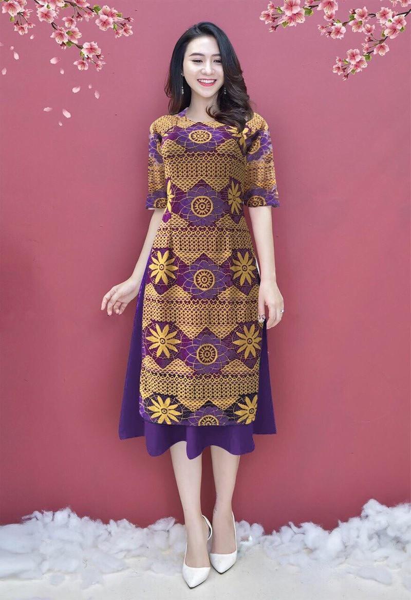 [4.4 Hoàn tiền 15%][HCM]Áo dài ren thổ cẩm - 07A