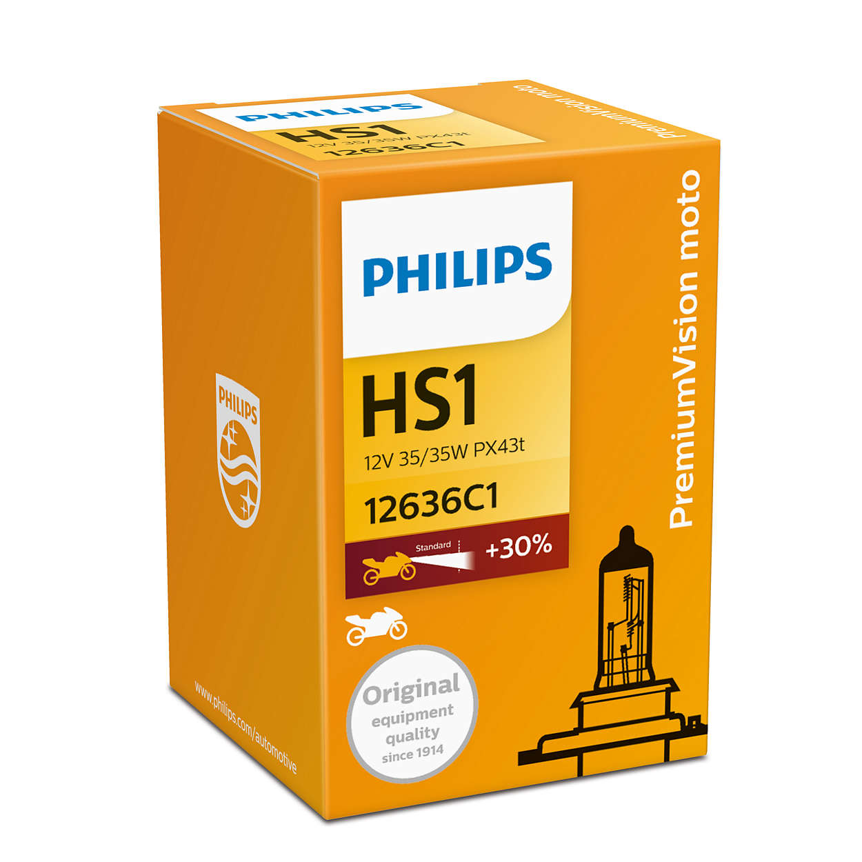 Đèn xe máy Philips Premium Moto chân HS1 - 12636C1 12V/35W - Tăng sáng 30%