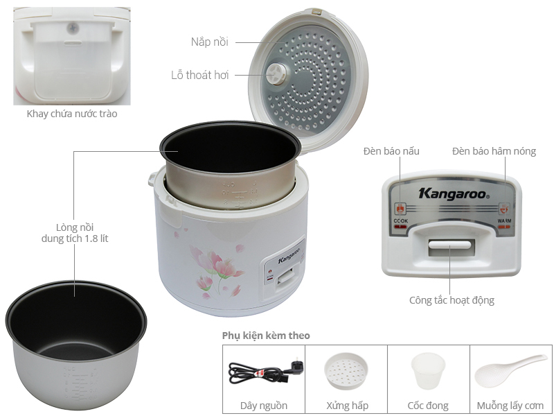 Nồi cơm điện 1.8 lít Kangaroo KG377