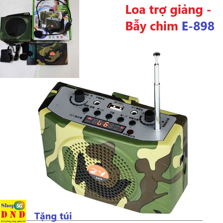 Loa trợ giảng - Bẫy chim E-898 tặng túi du lich đồng màu cao cấp, loa công suất lớn, có bluetooth, sử dụng đa mục đích, có thể hát karaoke