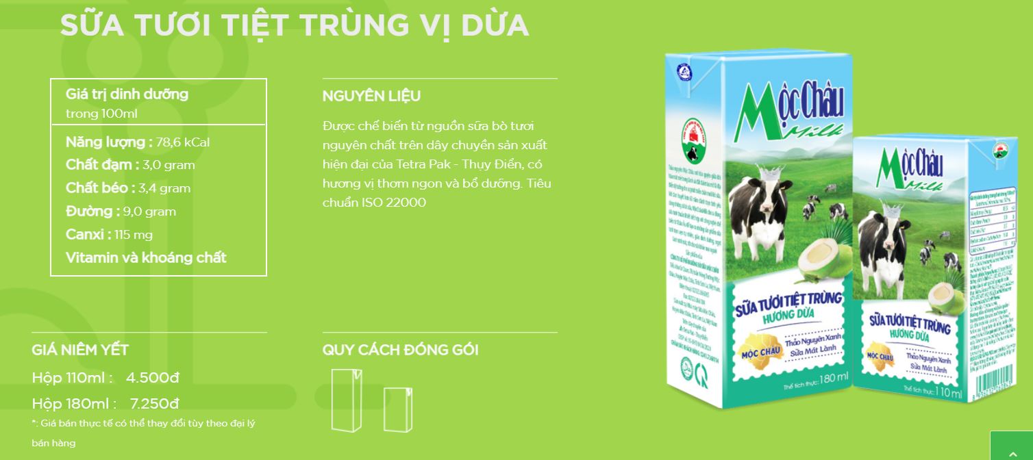Sữa tươi Mộc Châu hương dừa 180 ml