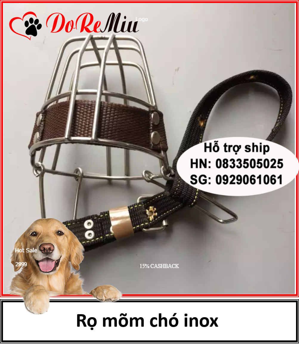 Doremiu - Rọ mõm chó bằng inox chống gỉ 3 size tùy thuộc vào kích cỡ mõm chó