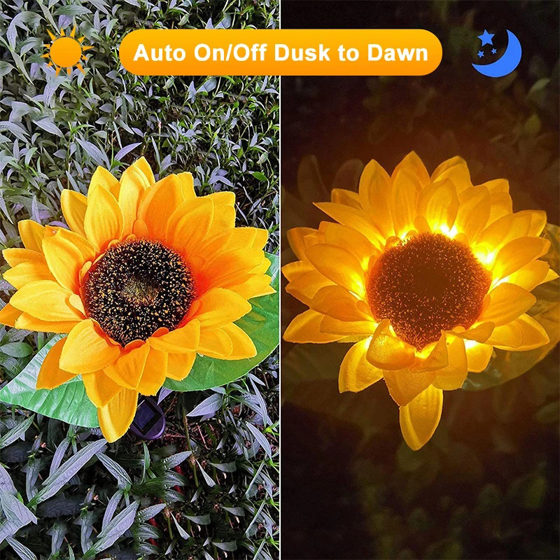 Vimite 2PCS LED Solar Sunflower Light Outdoor Waterproof Automatic Sensor Lawn Garden Light for House Yard Fence Pathway Terrace Christmas Landscape Decoration