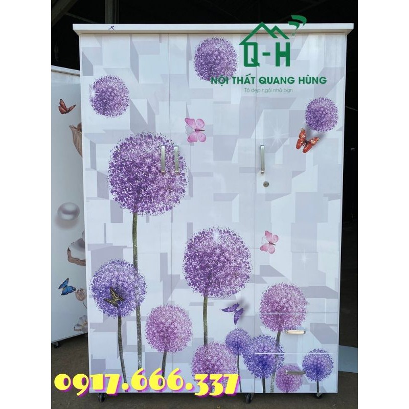 Tủ nhựa đài loan 3 cánh 2 ngăn in 3d hoa bồ công anh 1m8x1m2x47cm - giao hàng trong ngày