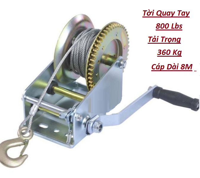 Tời Quay Tay 800Lbs Trọng Tải 360Kg Cáp Dài 8m