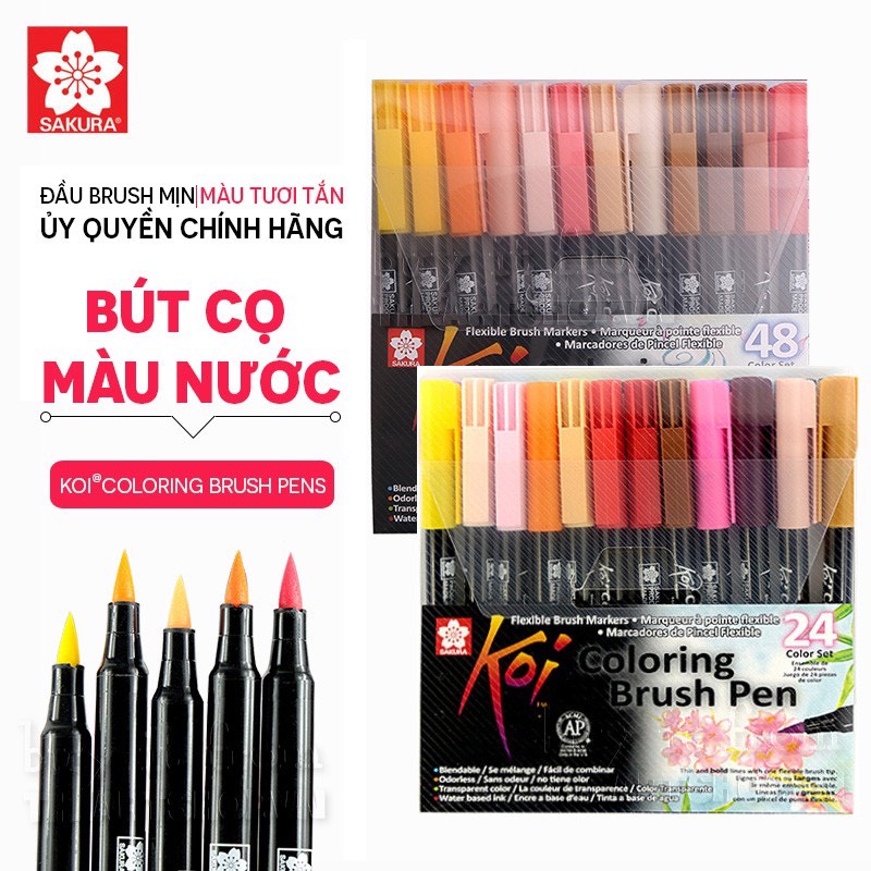 Bộ bút cọ màu nước sakura koi coloring brush pens 6/12/24/48 màu