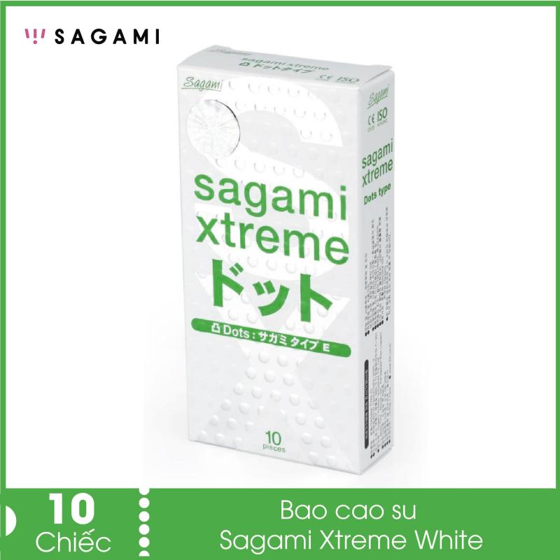 Bao cao su gai nổi Sagami Xtreme White ( hộp 10 chiếc) - gân chạy dọc,1 nút thắt và gai nổi