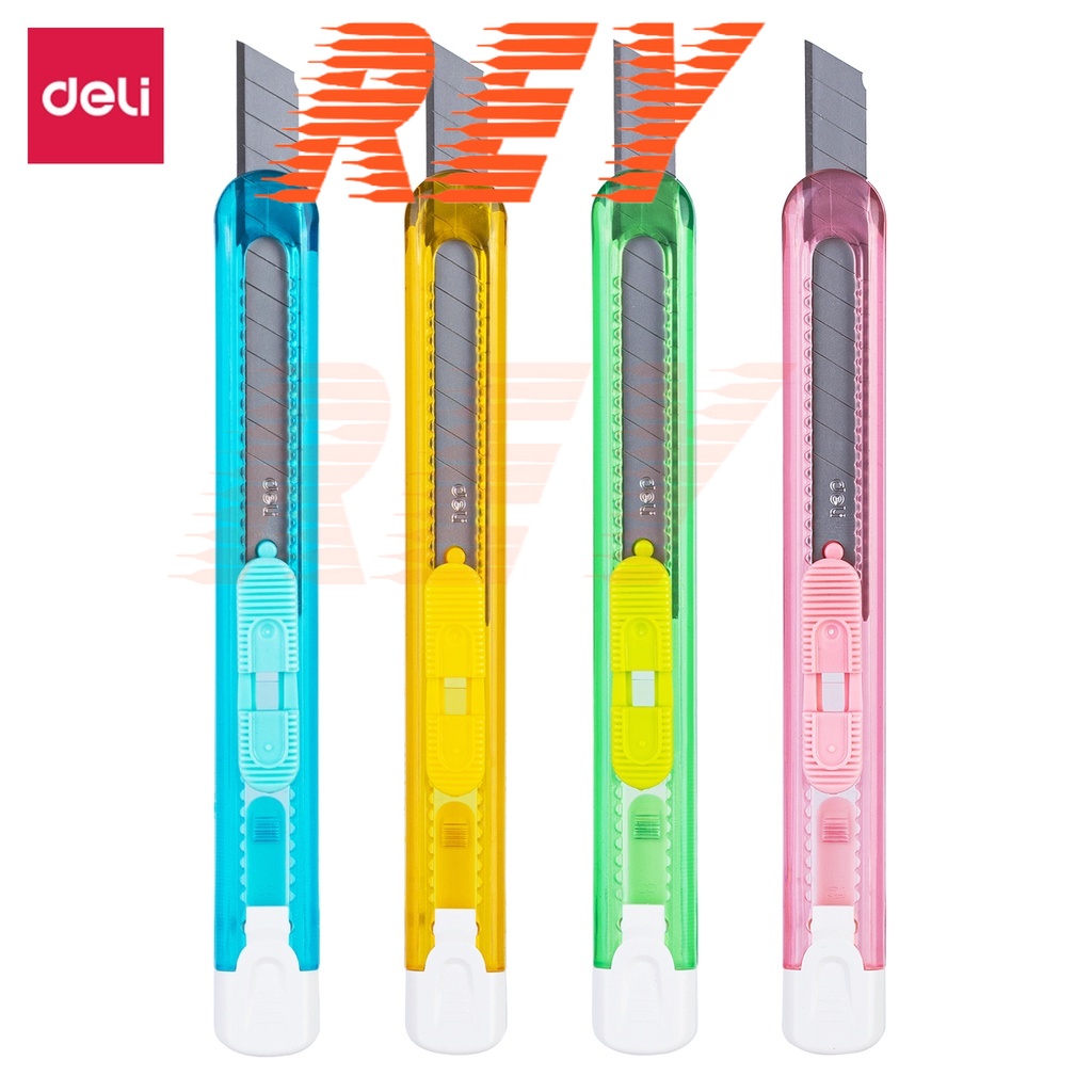 [Giao hoả tốc] Combo 3 dao rọc giấy (mẫu mới) vỏ nhưa trong suốt nhiều màu neon sinh động Deli 2054