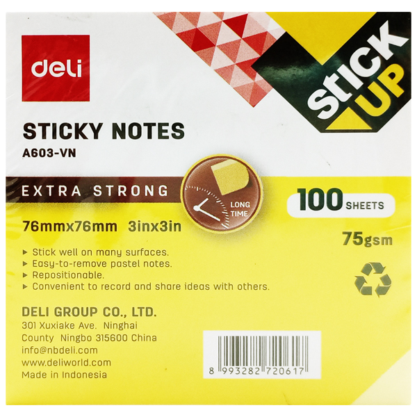 Giấy note 76 x 76 mm 75gsm - deli ea603 - màu vàng