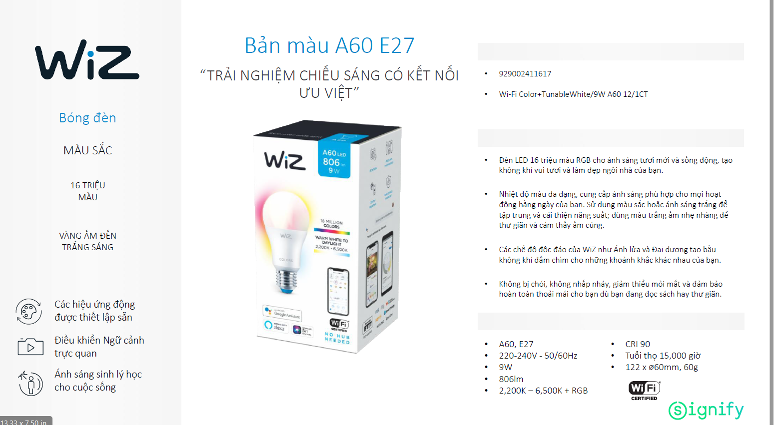 BÓNG ĐÈN LED 7W THÔNG MINH ĐỔI 16 TRIỆU MÀU, ĐIỀU KHIỂN BẰNG ĐIỆN THOẠI QUA SÓNG WIFI