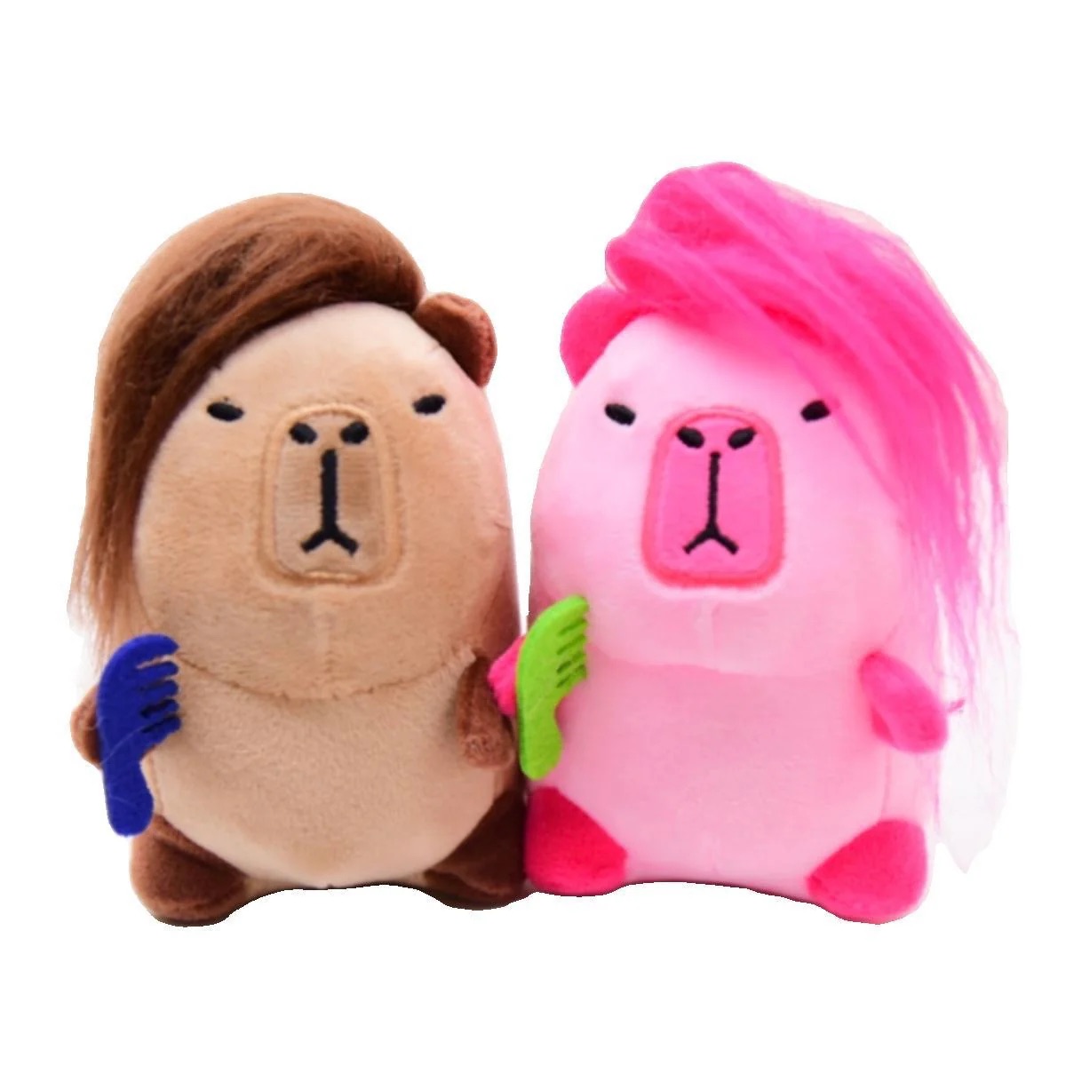 Móc khoá Capybara chuột lang bông có tóc cặp đôi vô tri có tóc hài hước.