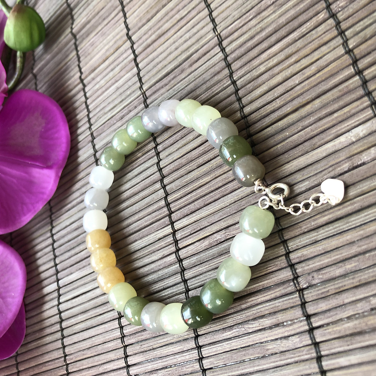 VÒNG TAY NGỌC HOÀ ĐIỀN PHỐI DÂY BẠC- HNHD01
