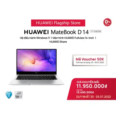 Máy Tính Xách Tay HUAWEI MateBook D 14 (8+256G/512G) | Chip Intel® Core™ Thế Hệ 11 | Màn Hình HUAWEI FullView