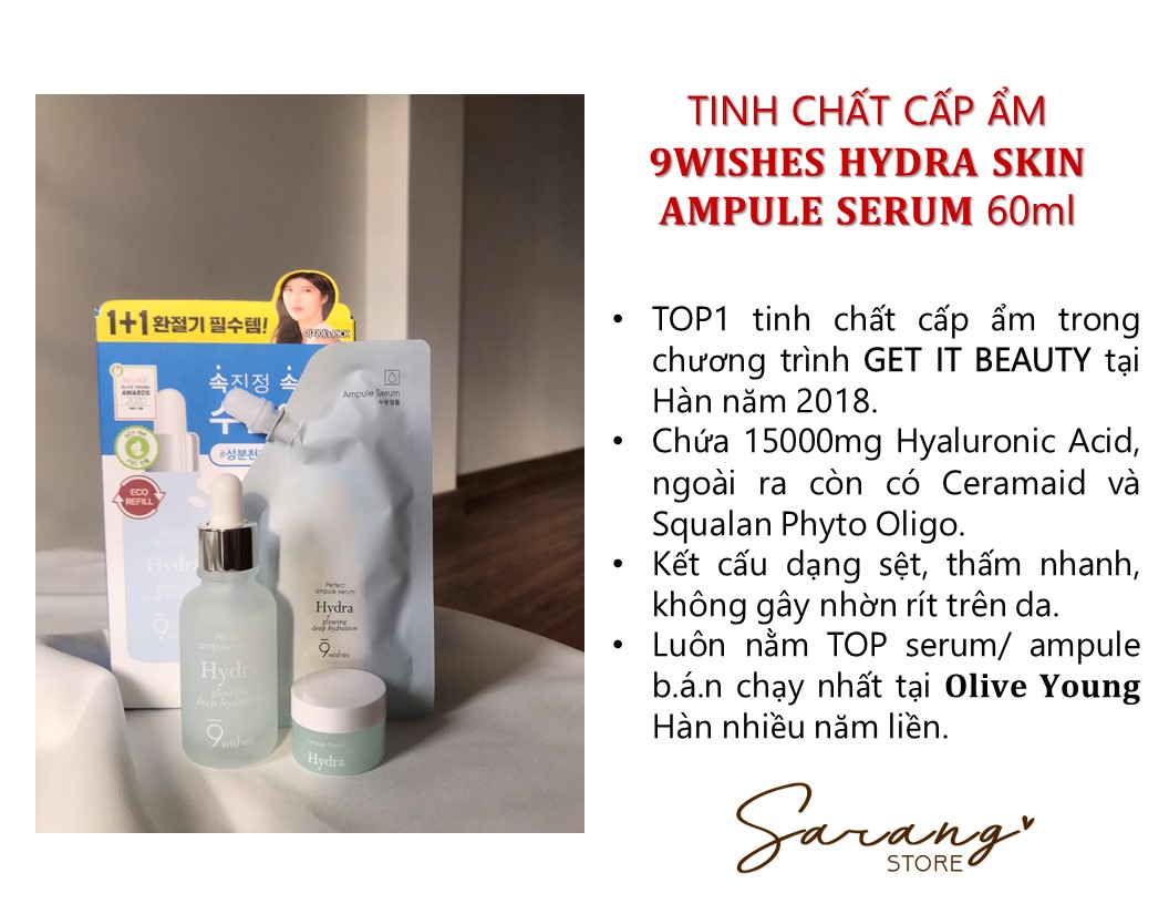 [ Sarang Store ] Set Tinh Chất Cấp Ẩm 9WISHES HYDRA AMPOULE