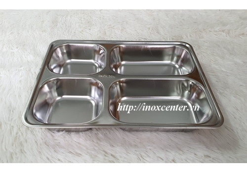 KHAY CƠM PHẦN 4 NGĂN SÂU LÒNG inox 304 ( 28x22x4 cm )