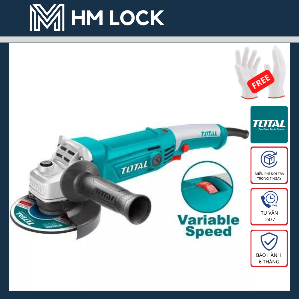 MÁY MÀI GÓC 1010W TOTAL 5"(125MM) - TẶNG 2 LƯỠI CẮT - CÓ ĐIỀU CHỈNH TỐC ĐỘ - TG1121256-3 - HM LOCK