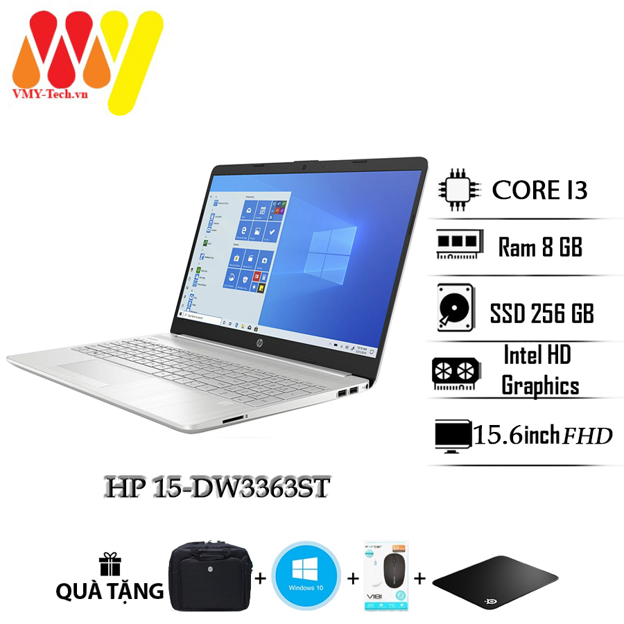 Laptop hp 15-dw3363st mới fullbox 100%, cấu hình cao core i3, ram 8gb, ổ cứng ssd 256gb, màn hình 15.6 fullhd, laptop văn phòng cao cấp model mới