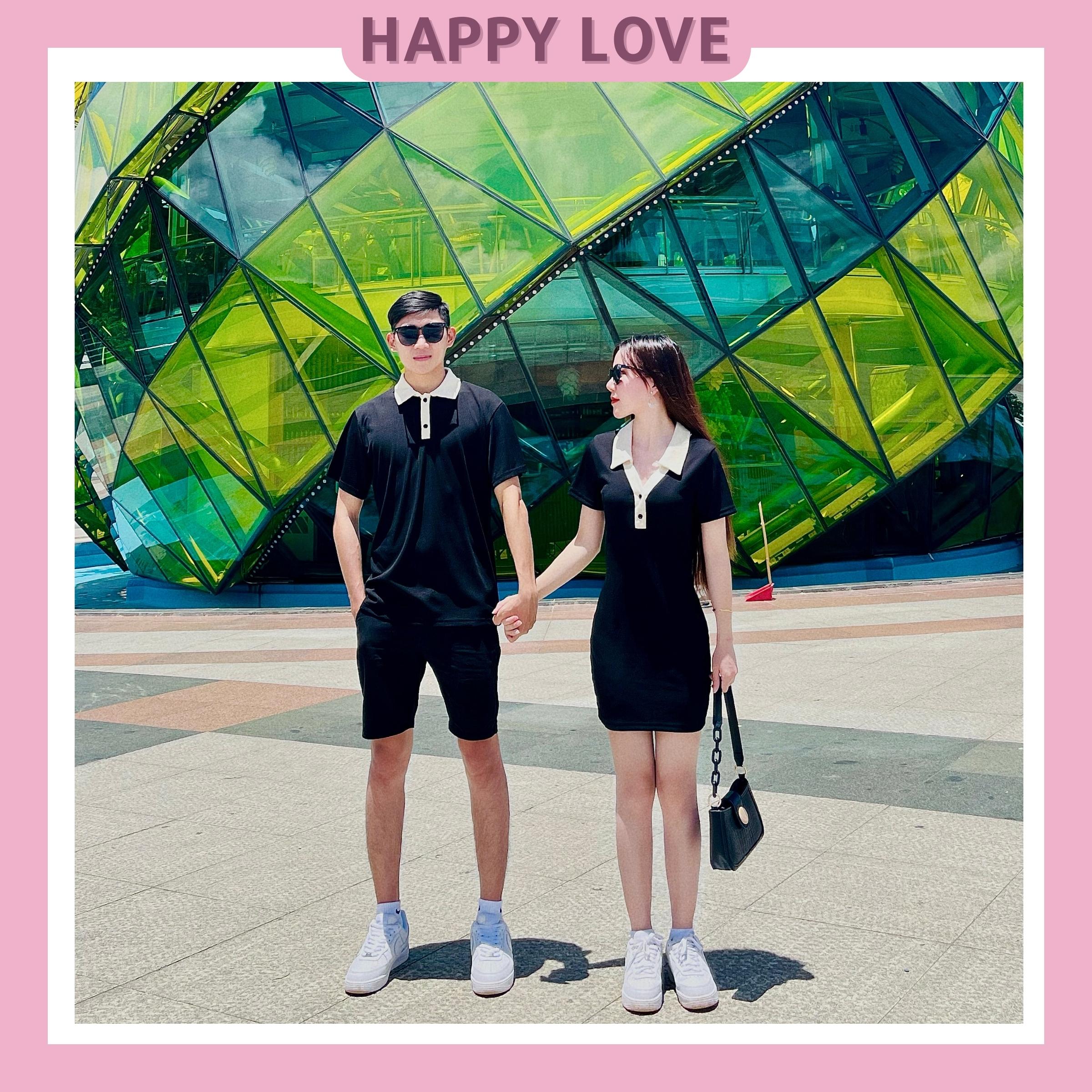 Đồ đôi nam nữ set couple áo nam đầm nữ màu đen phong cách hàn quốc happylove, set đồ đôi váy nữ áo nam quảng châu h015