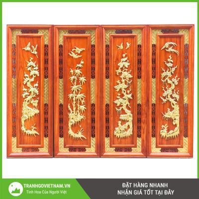 [Trả góp 0%] Bộ tranh gỗ hương tứ quý 38 x108 x 3cm  bộ 4 bức tranh gỗ xuân hạ thu đông hàng đực tay kỹ  tranh gỗ