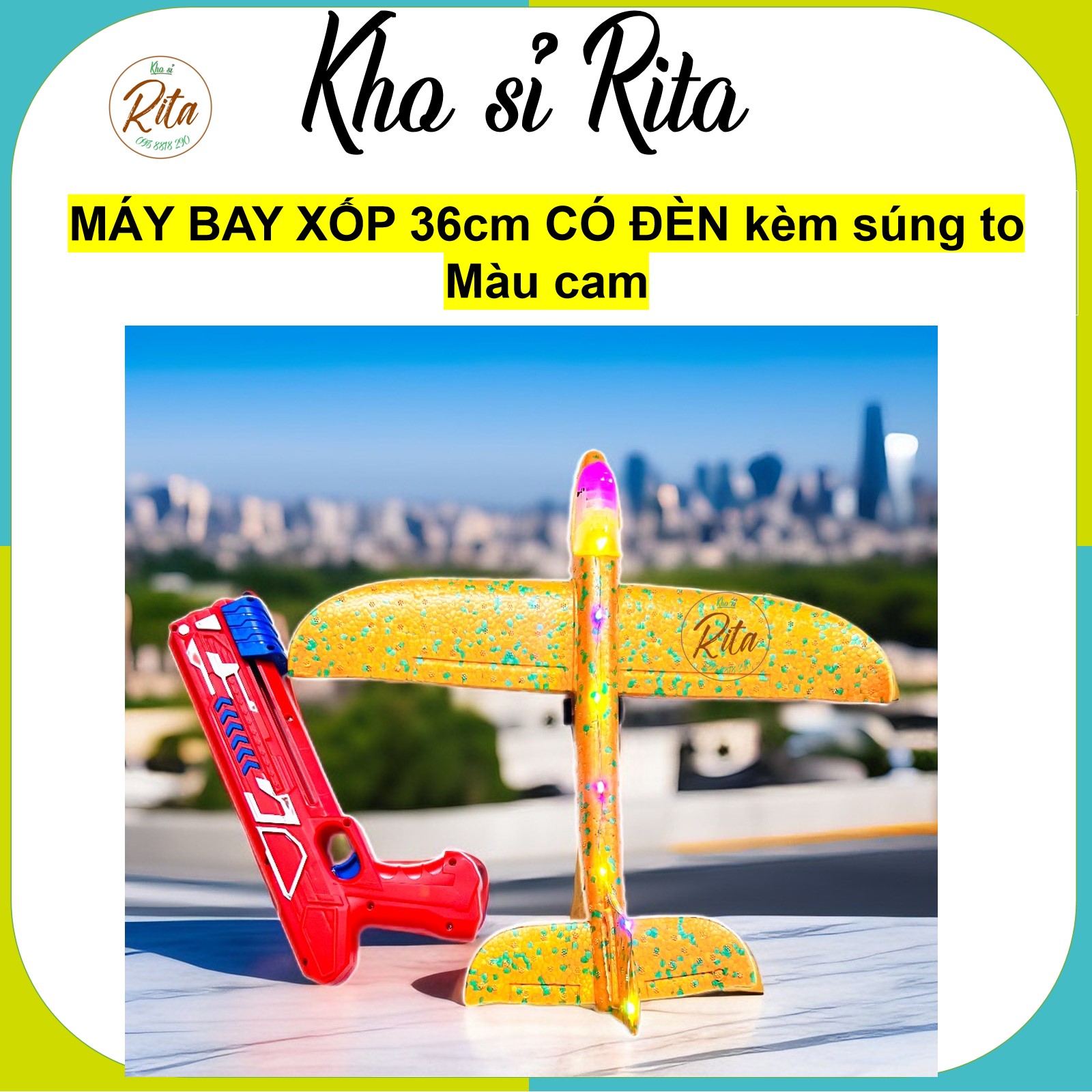 Ritahcm - Máy Bay Xốp Đèn Led toàn thân 48cm, súng bắn máy bay