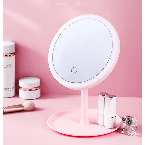 Gương trang điểm tròn để bàn có đèn led