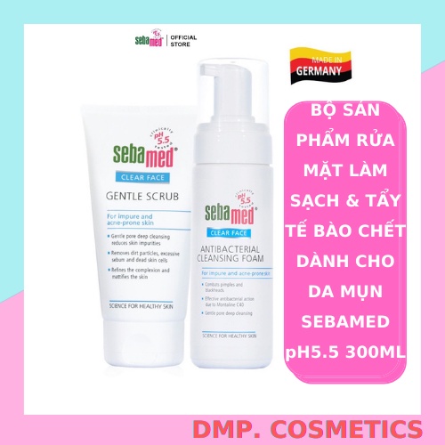 Combo Sữa rửa mặt tạo bọt kháng khuẩn, ngăn mụn 150ml + Tẩy tế bào chết Sebamed pH5.5 150ml [Chính Hãng]]