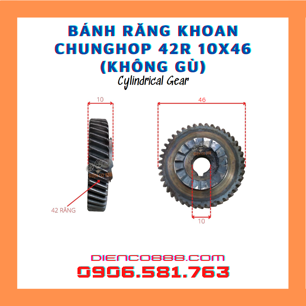 (Cylindrical Gear) Nhông bánh răng khoan Chunghop 42 Răng 10x46mm không gù