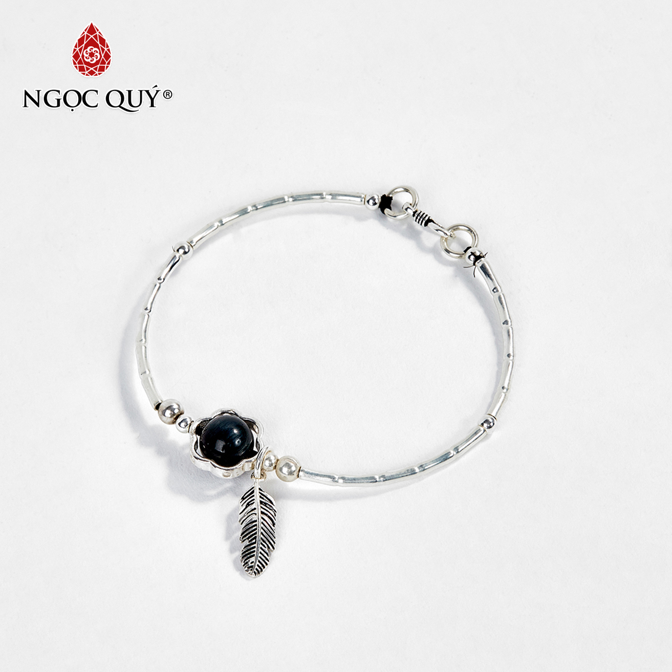 [HCM]Vòng Bạc Hạt Đá Thiên Nhiên Phối Charm Lá Size Hạt 10mm - Ngọc Quý Gemstones