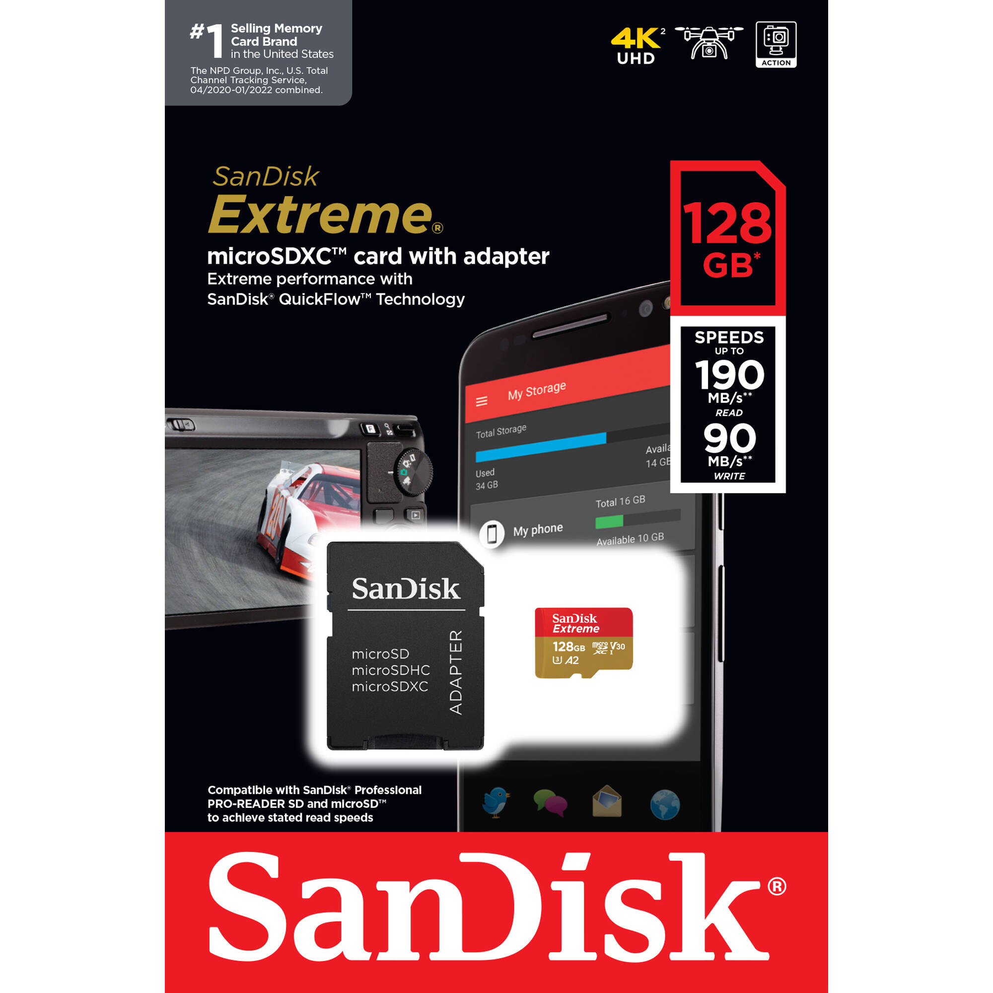 Thẻ nhớ MicroSDXC SanDisk Extreme A2 - 128GB V30 U3 4K Class 10 UHS-I 190MB/s