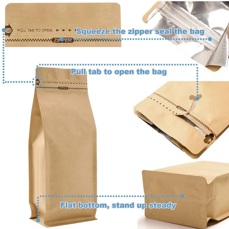 {500gr/size} TÚI ZIP ĐÁY ĐỨNG 8 CẠNH ĐỰNG CAFE (MÀU ĐỎ - ĐEN - TRẮNG, GIẤY KRAFT, BẠC, ĐỒNG)