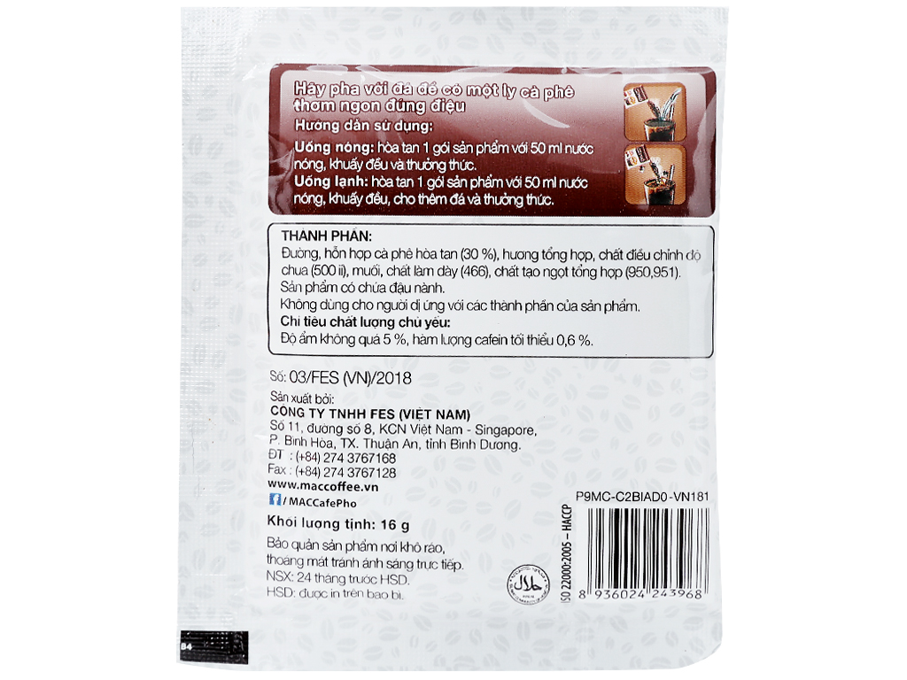 CA PHE DEN DA MacCoffee CAFE PHO 160GR (10 goi X 16g)