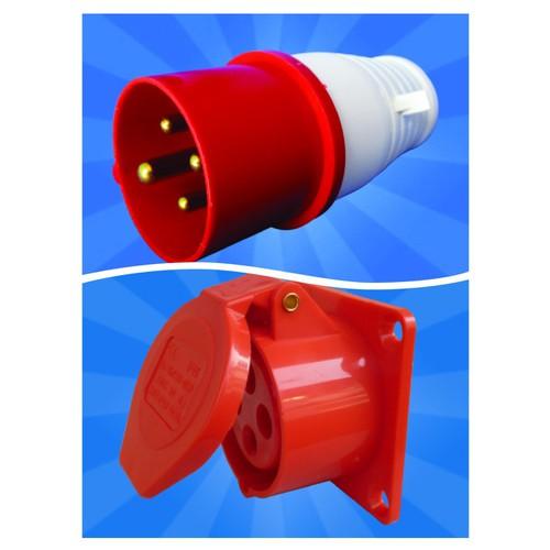 Ổ + Phích cắm công nghiệp 4 chấu 16A gắn tường