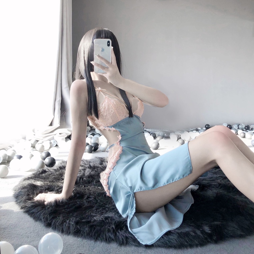Đầm 2 dây / váy ngủ nữ hở lưng thắt dây lụa cao cấp cv09
