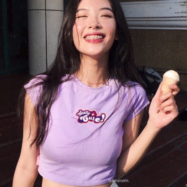Áo croptop ôm body màu tím cute