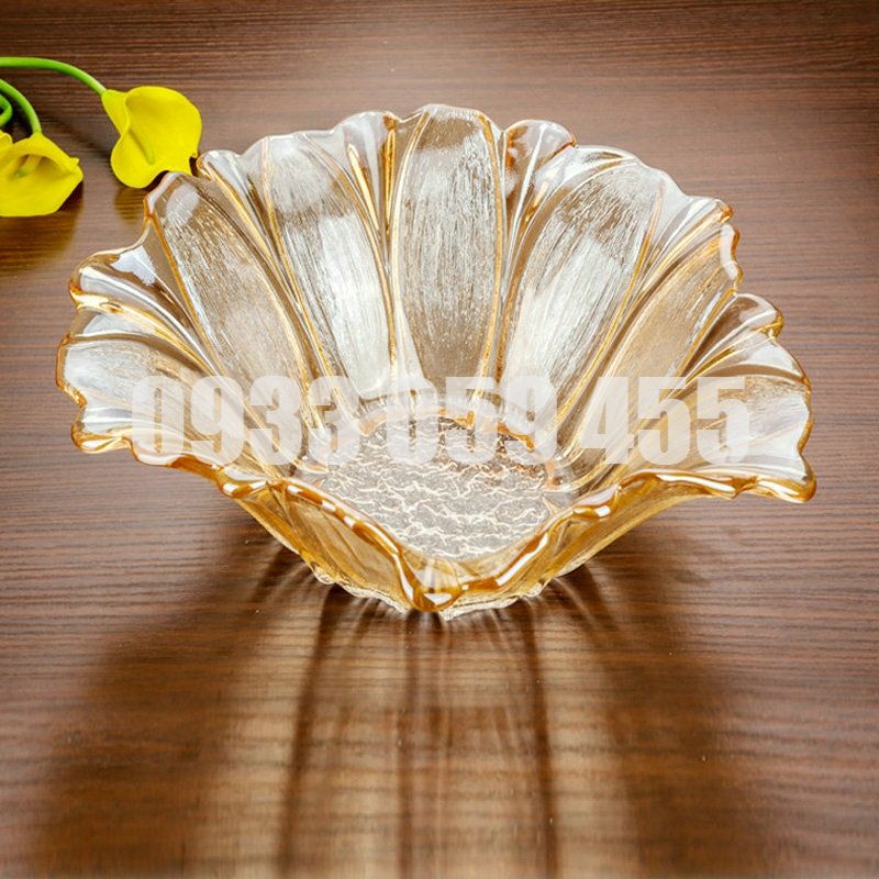 Đĩa trái cây thủy tinh cao cấp nhũ vàng, Tô Đựng Hoa Quả, Đĩa Trái Cây đẹp, Thố thủy tinh đựng mứt ngày tết, dĩa Bánh Kẹo ngày Tết đẹp sang trọng