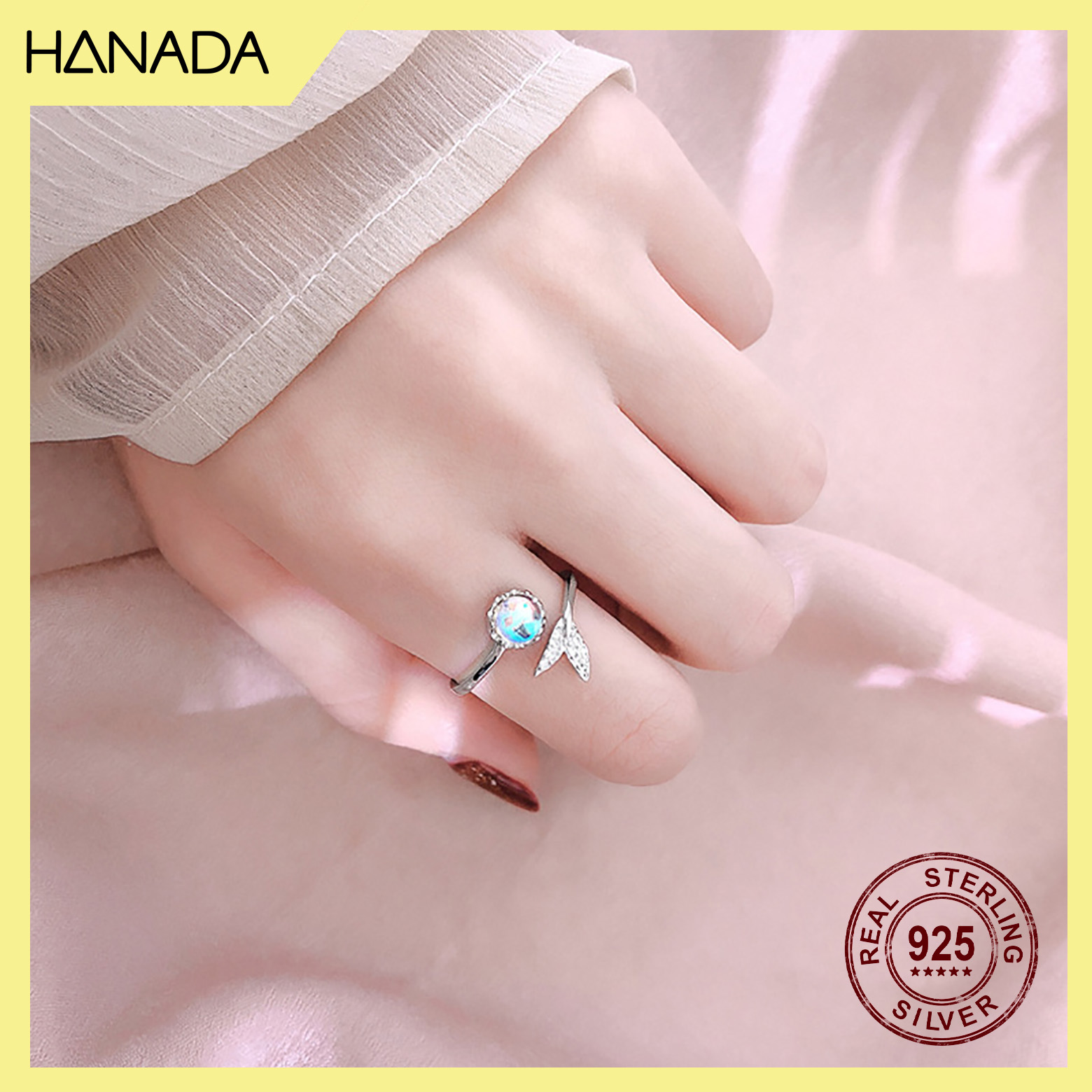 Nhẫn Bạc 925 Hanada 0643 Đuôi Cá Đá Xanh Freesize