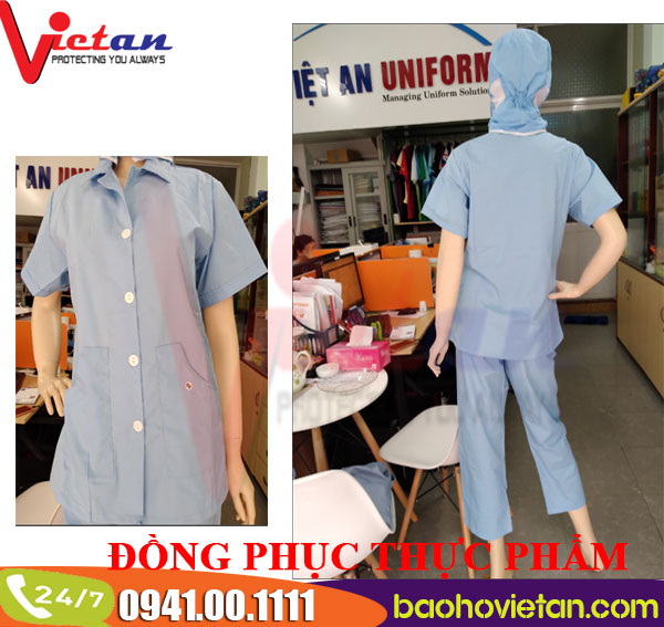 [HCM]Đồng phục Thực Phẩm (Set 3 món quần + áo + nón) - Công ty TNHH SX TM May Việt An