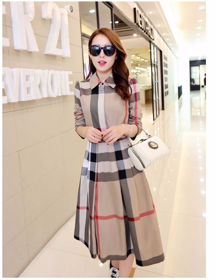 Đầm xòe kẻ caro dài tay - DX01 (Kem)