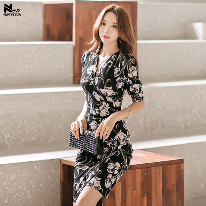 [HCM]Đầm Thun In Họa Tiết Hoa - NTT