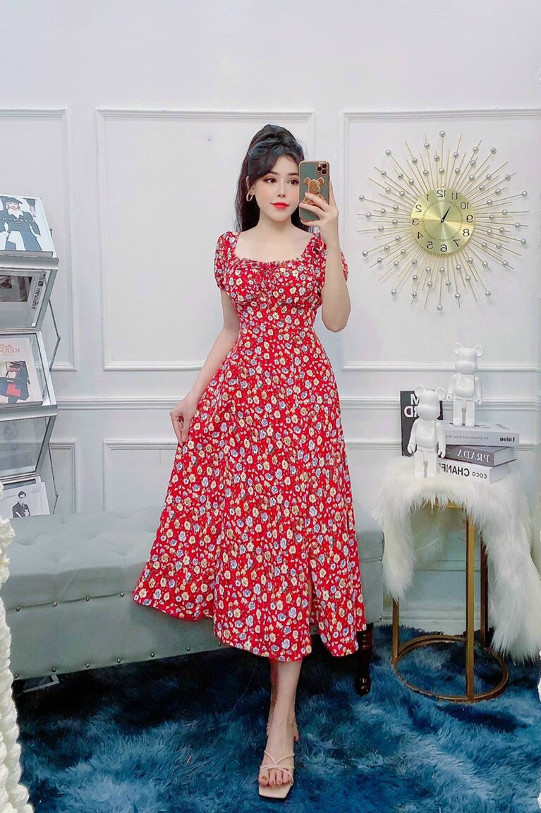 ĐẦM HOA NHÍ XẺ TÀ, chất lụa mềm mịn, siêu đẹp LT