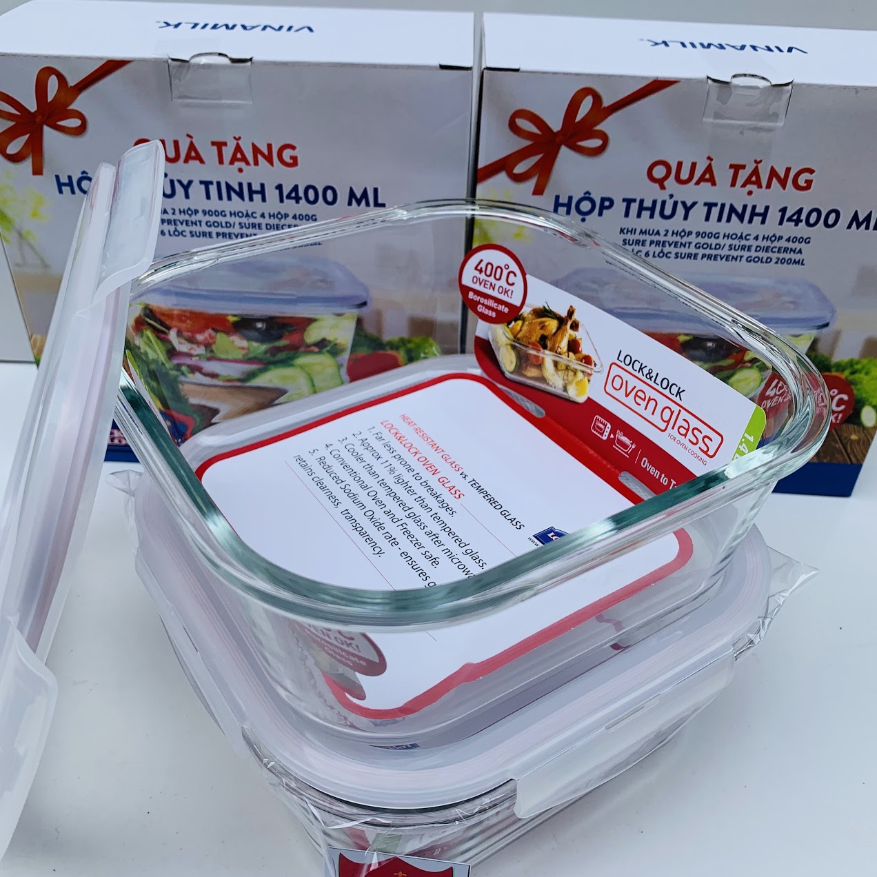 (1400ml) Hộp thủy tinh, thố thủy tinh đựng thức ăn Lock and Lock