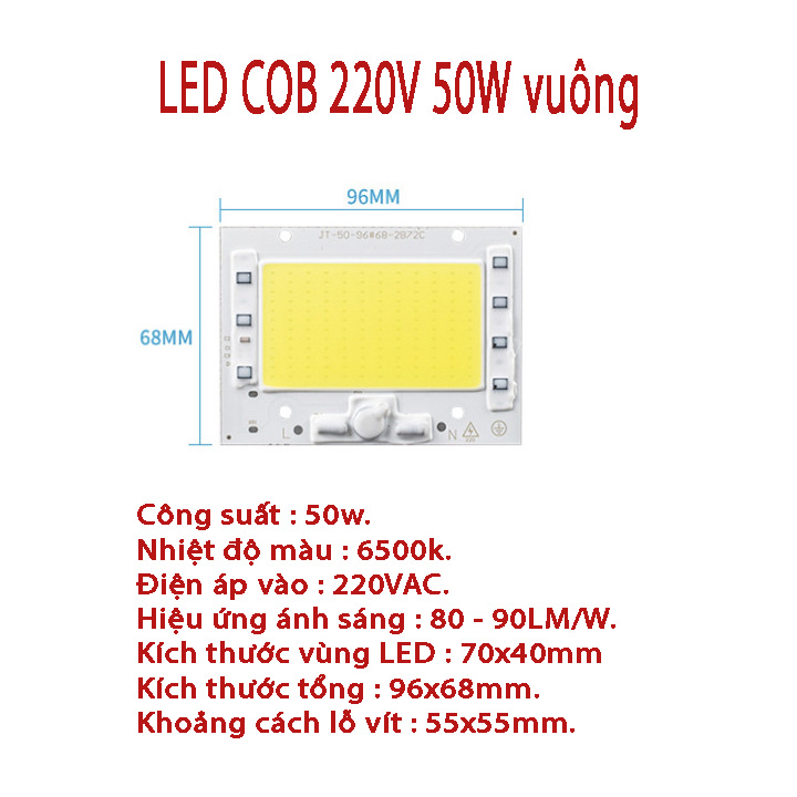 Chip led cob siêu sáng 20w / 30w / 50w / 100w / 150w / 200w 220v sáng trắng
