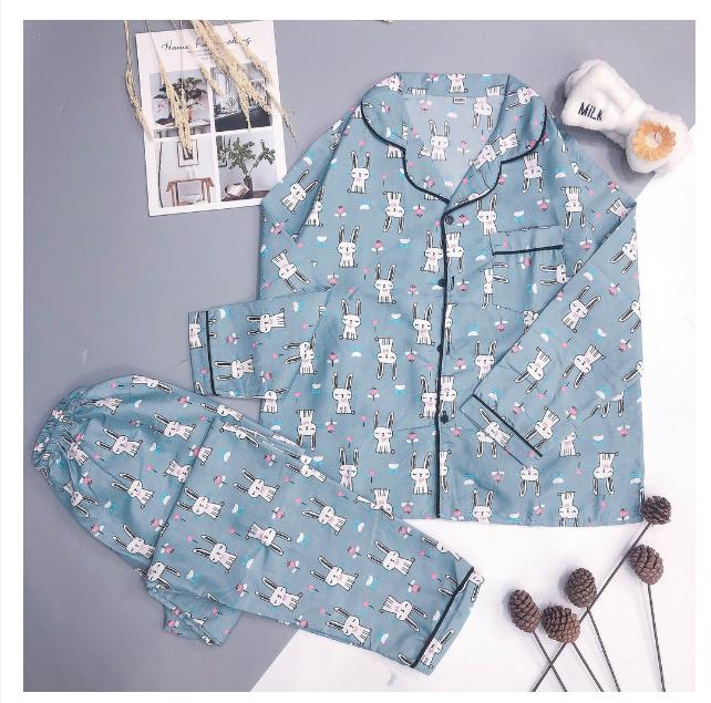 Đồ Bộ Mặc Nhà Pijama Vải Kate Thái Lan Tay Dài Loại Đẹp Mặc Sau Sinh (Dưới 58kg(.