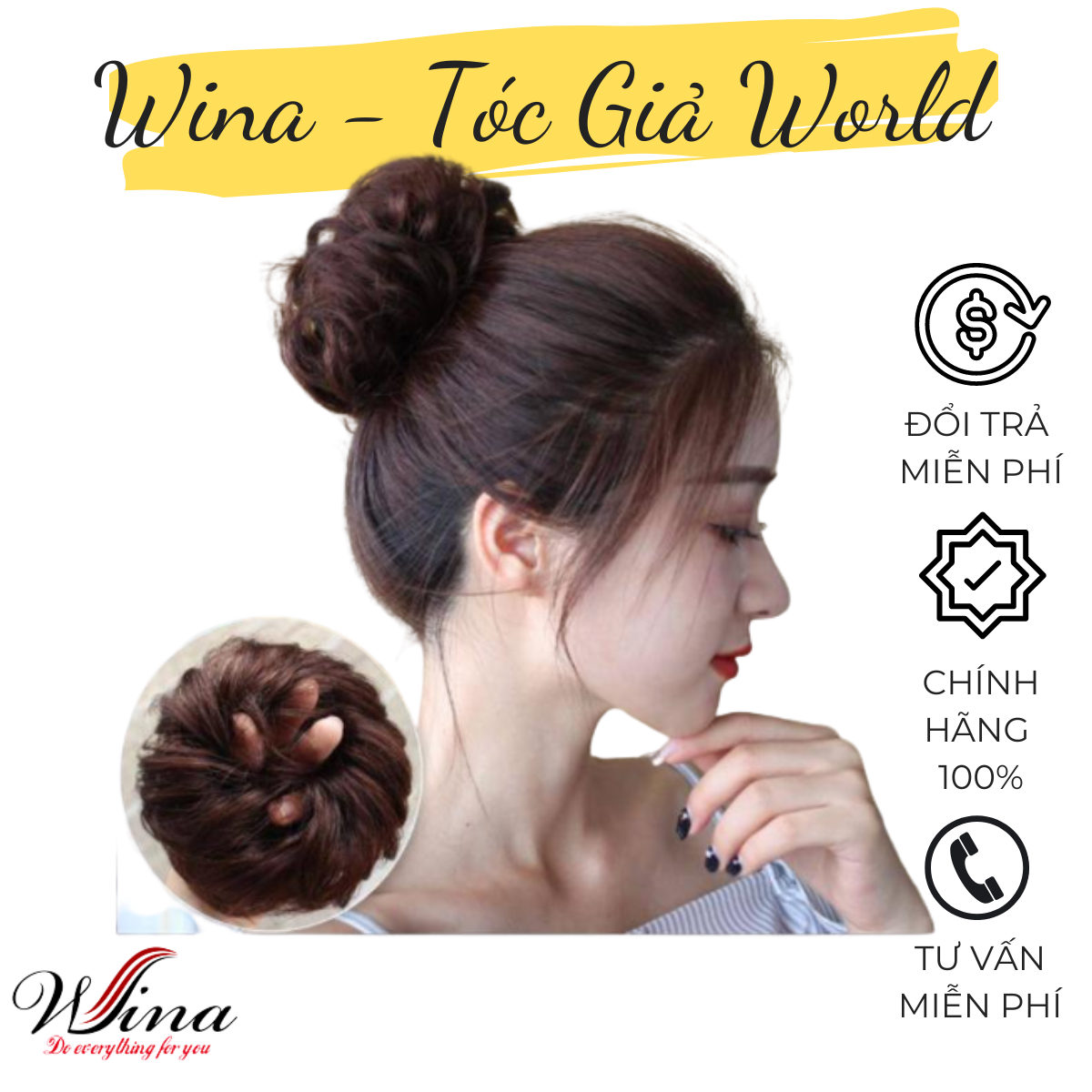 Tóc Búi Cột Xù Đánh Rối Kiểu Cô Dâu BCX-01  | Tóc giả Wina