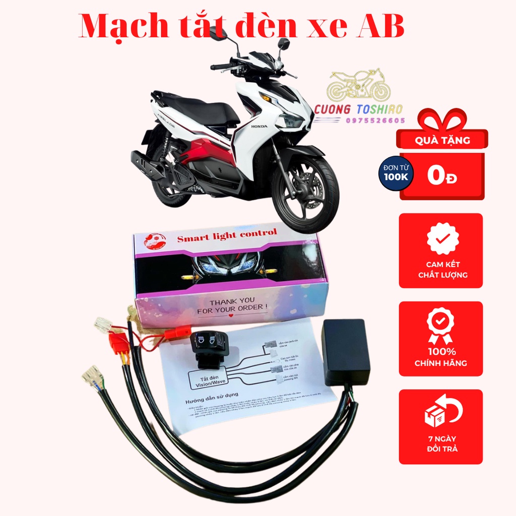 Bộ mạch tắt mở đèn kèm công tắc passing cho xe AB AirBlade full Giắc Cắm bảo hành 1 năm